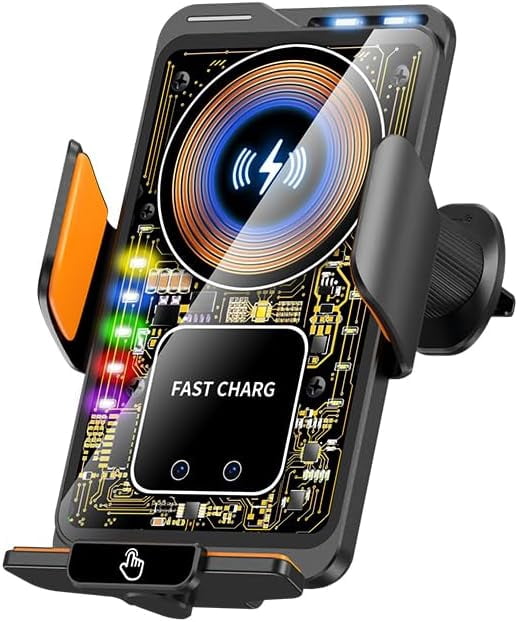 Wireless Car Charger & Phone Mount - 15W Auto-Clamping Air Vent Holder for iPhone 16/15/14, Samsung Galaxy S24/S23/S22, etc，66W High Power with Magnetic Suction Adapter (Transparent White)