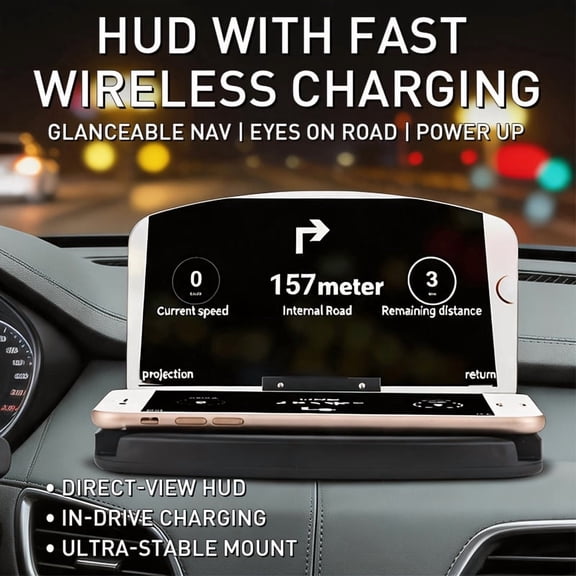 Wireless Car Head Up Display & Phone Holder with HD Projection Dashboard Projector Suitable for Navigation, Smartphone Mount, Compact for Vehicles, Easy Installation, Gift for
