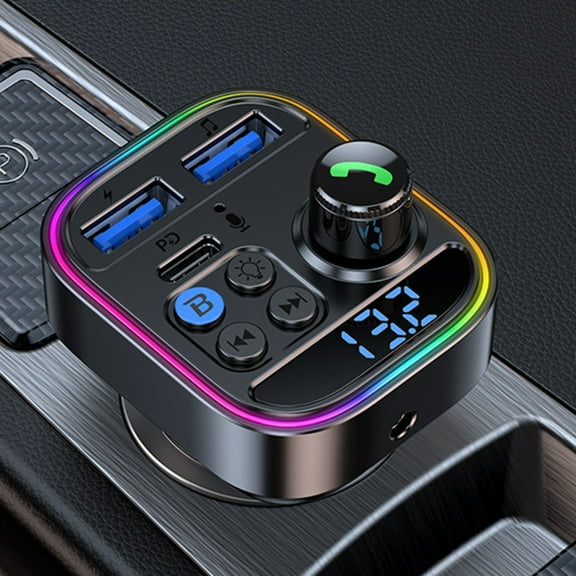 Wireless Car MP3 Player Bluetooth with 7-Color LED Display, Dual USB Charger (30W PD Fast Charge), Hands-Free Calling, Hi-Fi Stereo Sound, 12V-24V Universal Fit for All Cars