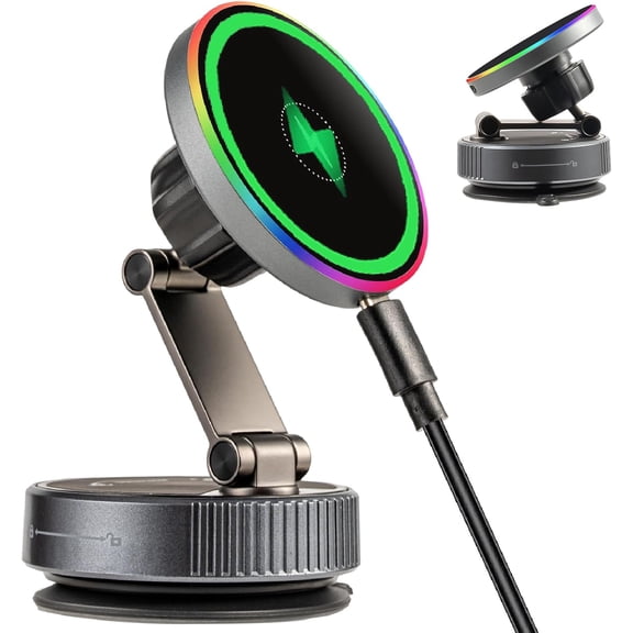 Wireless Car Mount Charger for Magsafe [15W Fast Charging iPhone & Android, 120LBS Strongest Suction, 360 Rotation Foldable] Adjustable Vacuum Magnetic Phone Holders Your