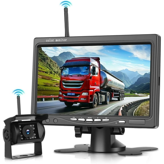 Wireless Car Reversing Camera, 7 Inch HD Reversing Monitor with Blind Spot Warning, Car Radio Camera, Super Night Vision, 1080P IP68 Waterproof Wireless Reversing Camera for Motorhome, Truck