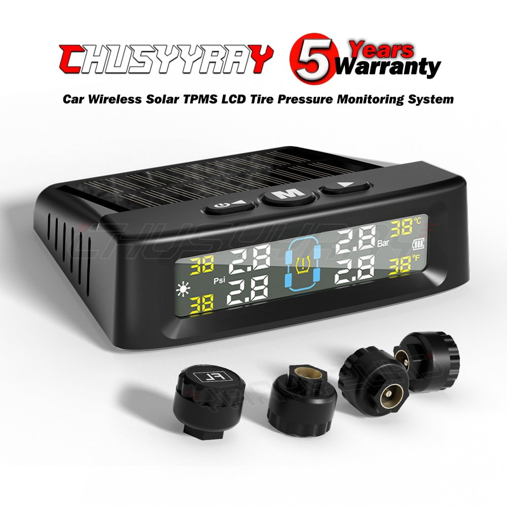 Wireless Car Solar TPMS LCD Tire Pressure Monitoring System & 4 ...