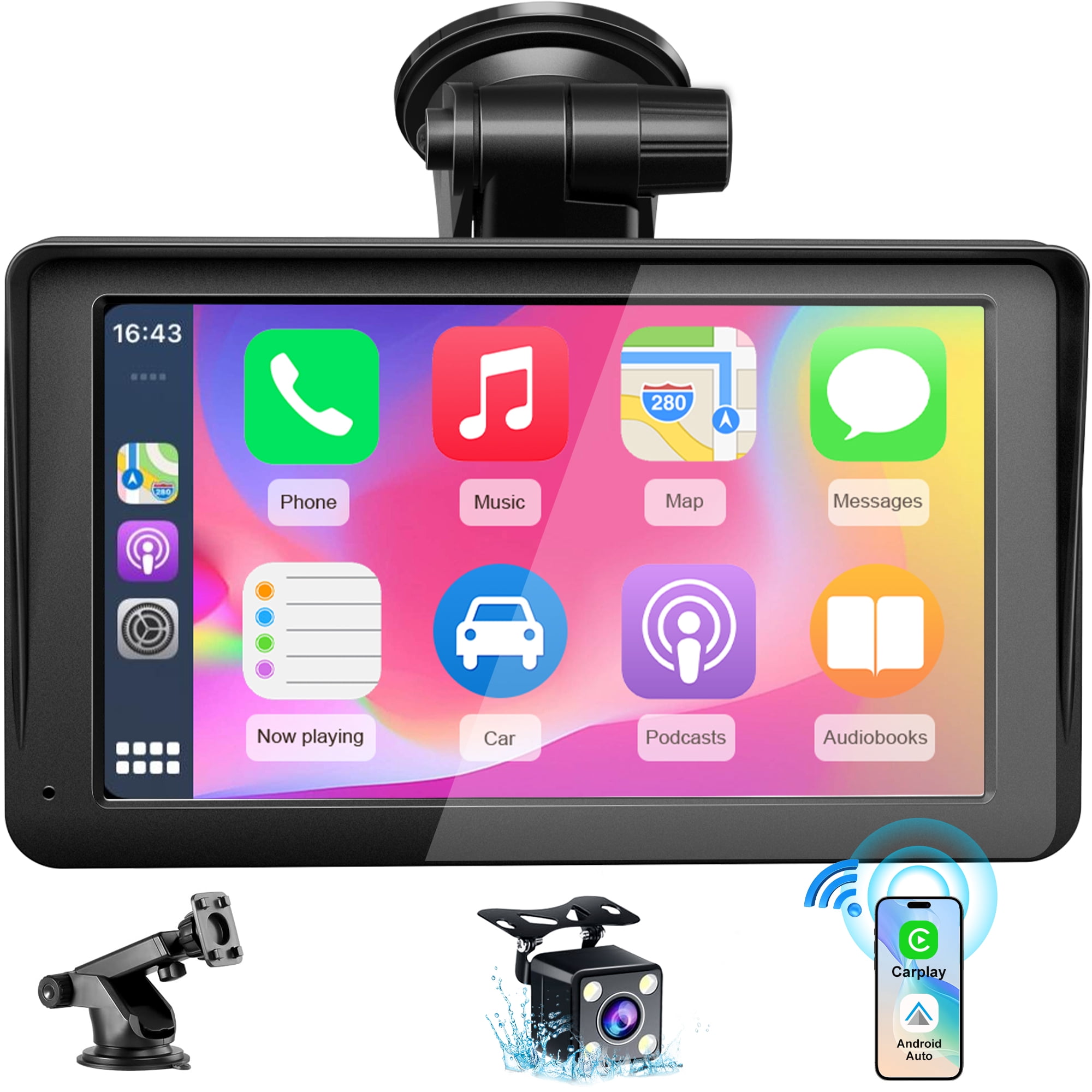 MRQ 7 Wireless Apple Carplay Android Auto Car Stereo with Bluetooth 1080p Backup Camera Voice Control and Navigation Walmart