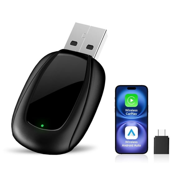 Wireless CarPlay Adapter 2025 Upgrade, Convert Wired to Wireless Apple CarPlay Adapter, Mini Size with Extension Cable USB & USB-C/Type-C, Stable Control & No Delay, Black