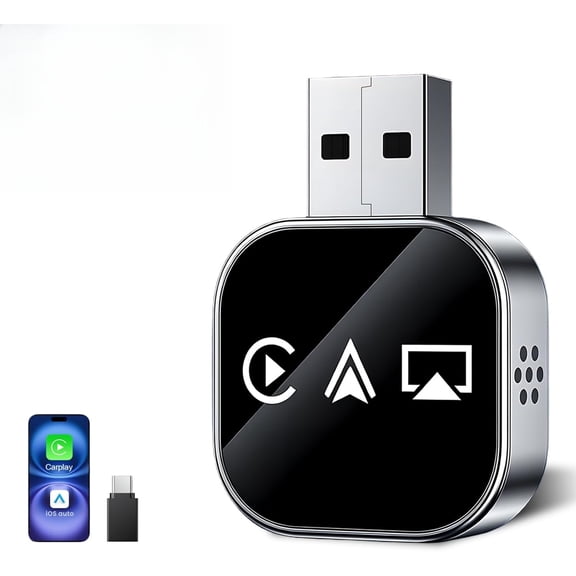 Wireless CarPlay Adapter, 3-in-1 Wireless CarPlay AirPlay & Screen Casting Adapter for Factory Wired CarPlay Vehicles, USB Plug-In Portable Converter for iPhone