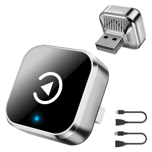 Wireless CarPlay Adapter for Apple CarPlay & Android Auto, Mini USB Design Car Play Adapter with Type-C Extension, Plug and Play, Stable Connection, Light Silver