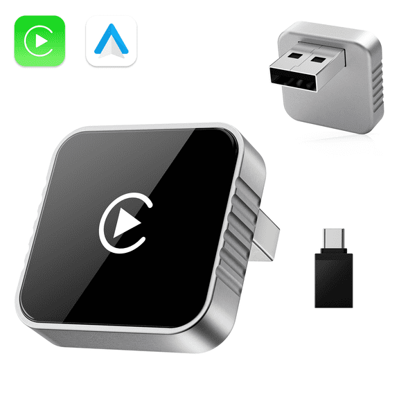 Wireless CarPlay Adapter for iPhone & Android, 2026 Upgrade Wireless CarPlay & Android Auto Adapter, Wired to Wireless Converter, Auto Connect, Automatic Switching, Plug & Play, Silver