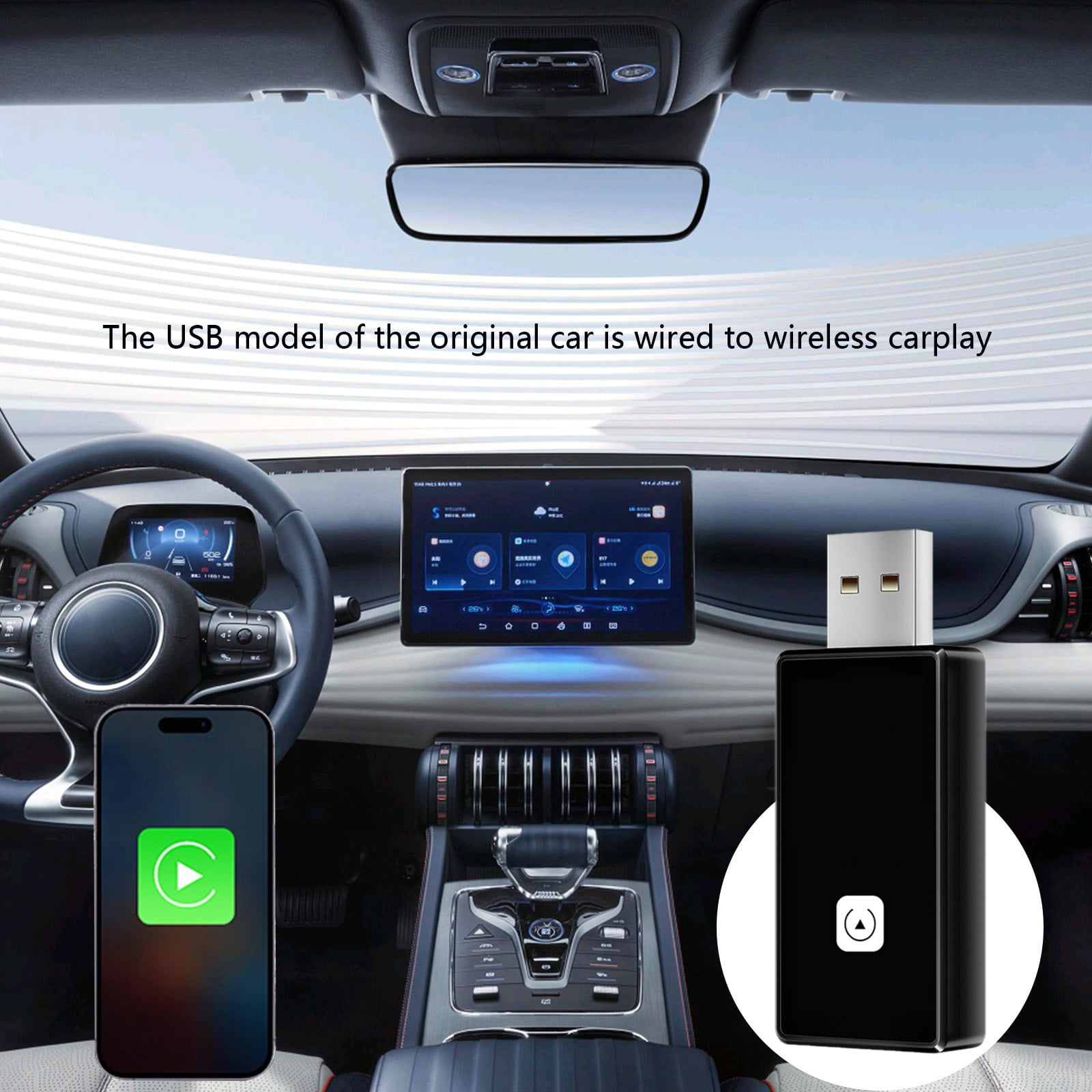 Produktbild von Car Play Wireless CarPlay Adapter Für Apple IPhone, Superschnelle Upgrade Von Wired CarPlay Auf Wireless,Plug & Play, Kompakt & Stabil, Kompatibel Mit IPhone IOS 10+ & Autos Mit Kabelgebundenem CarPlay Smart Home