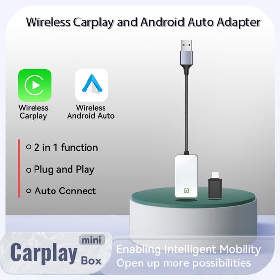 Wireless CarPlay Adapter Wired To Wireless CarPlay/Android Auto Converter Plug-and-Play 5.8GHz High-Speed Transmission Supports OTA Updates Compatible with Original Vehicle Wired in-Car Systems