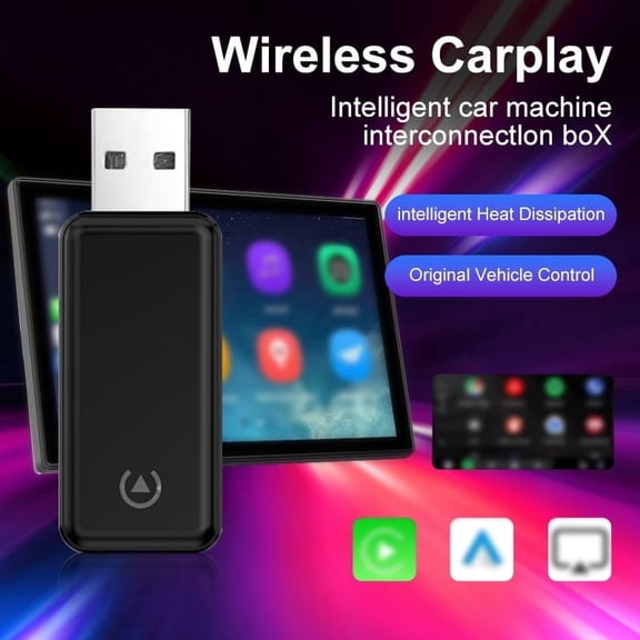 Wireless CarPlay Adapter for iPhone (Mini USB Dongle), Compact Cordless Design, Converts Wired to Wireless, Plug & Play for iOS 10+ & Cars 2016+.