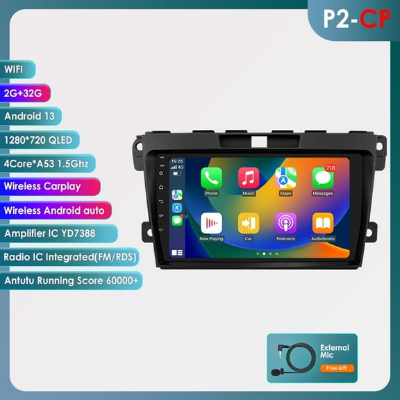 Wireless CarPlay Android 13 Bluetooth 2+32GB Wifi AUX Car Stereo Radio Head Unit GPS Navigation Player For Mazda CX-7 2008 2009 2010 2011 2012 2013 2014 2015