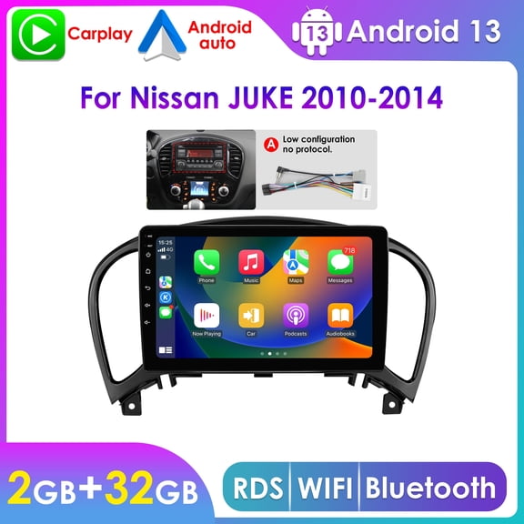 Wireless CarPlay Android 13 Bluetooth 2+32GB Wifi AUX Car Stereo Radio Head Unit Multimedia GPS Navigation Player For Nissan Juke 2010 2011 2012 2013 2014