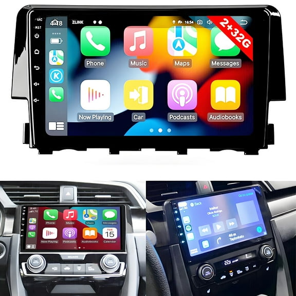 Wireless CarPlay Android Auto 4+64G Car Stereo Radio for Honda Civic 2016 2017 2018 2019 2020 9 Inch Android 13 Touchscreen Bluetooth GPS Navigation WiFi HiFi FM Backup Camera MIC