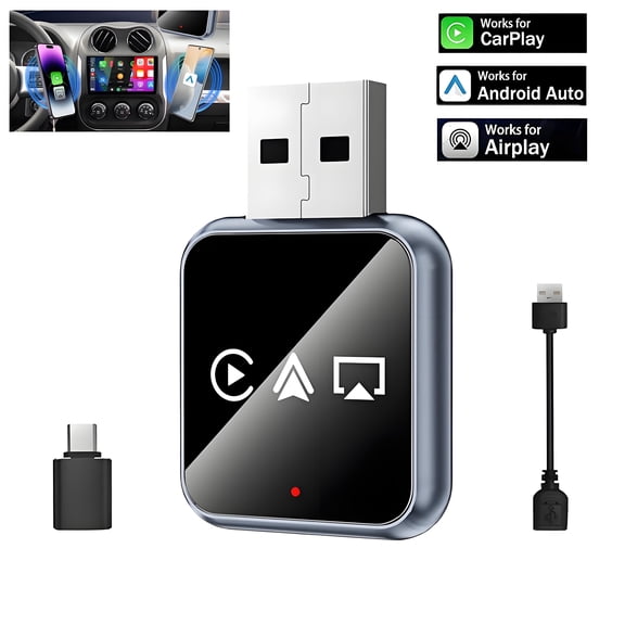 Wireless CarPlay & Android Auto Adapter, 3-in-1 Car Dongle with AirPlay, 2.4/5GHz WiFi & Bluetooth 5.0, USB Plug-and-Play with Auto-Reconnect, OEM Control Support