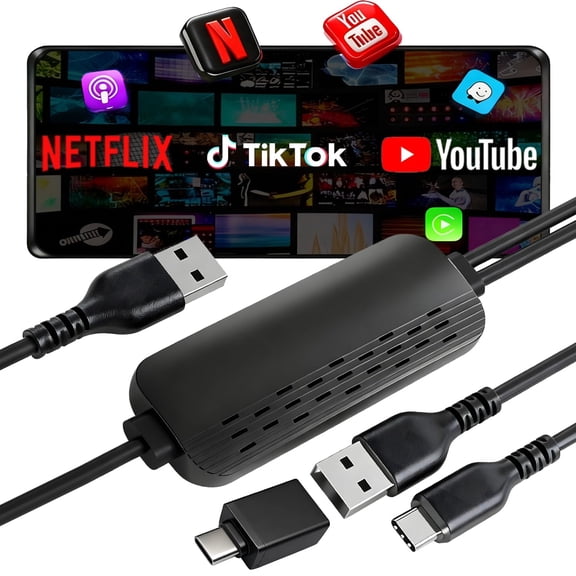 Wireless CarPlay Android Auto Adapter Screen Mirroring,Voice Control,and Phone Charging,Compatible with Android & iOS 10+ Devices,Plug And Play,Black.