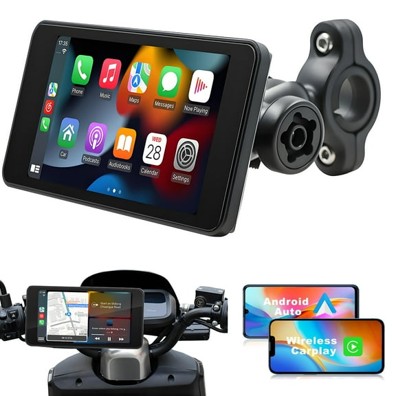 Wireless CarPlay Wireless Android Auto MP5 Player for Motorcycle, 4.7-Inch Touchscreen GPS Navigation for Motorbike Bluetooth Stereo Receiver