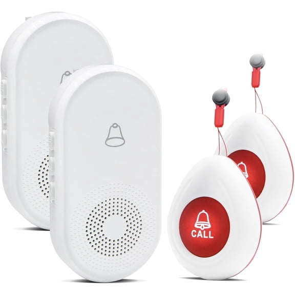 Wireless Caregiver Pager SOS Call Button for Elderly Monitoring 1000+ Feet Life AlertEmergency Alert System Call Bell for Nurse Patient Disabled 2 Waterproof Transmitter & 2 Plugin Receiver