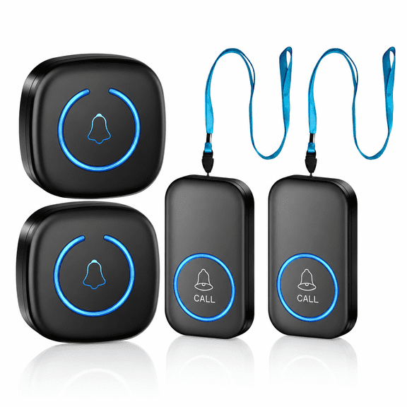 Wireless Caregiver Pager Smart Call System 2 SOS Call Buttons/Transmitters 2 Receivers Nurse Calling Alert Patient Help System for Home/Personal Attention Pager 1000 Feet Plug-in Receiver