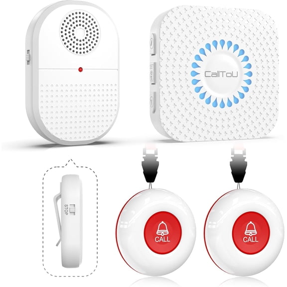 Wireless Caregiver Pager Waterproof Call Button Vibration Call Bell for Elderly at Home Disabled Patient Elderly Monitoring Nurse Calling 2 SOS Panic Buttons/Transmitters 500FT 2 Receivers