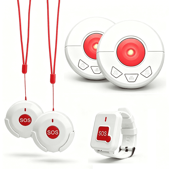 Wireless Caregiver Pager with 3 SOS Call Buttons,life Alert System for Elderly Patient - 2 Receiver+2 Neck Hanging Button+1 Watch Button
