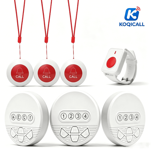 Wireless Caregiver Pager with SOS Call Buttons & LED Display - Life Alert Systems for Elderly/Patient at Home, Hospital(500FT)