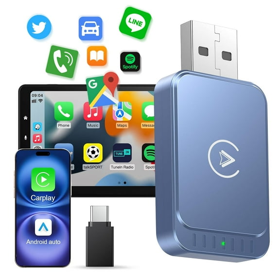 Wireless Carplay Adapter & Android Auto Wireless Adapter 2-in-1 Fast & Stable Carplay Wireless Adapter Convert Wired to Wireless Car Play Adapter (Blue)