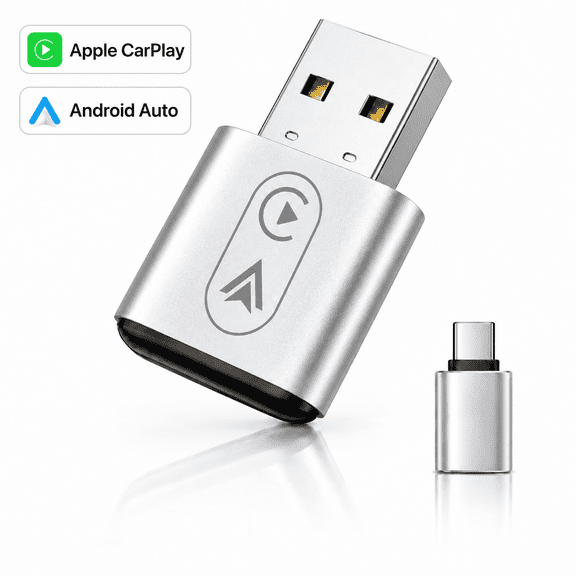 Wireless Carplay Adapter, TERUNSOUl 2 in 1 Apple CarPlay and Android Auto Adapter Convert Wired to Wireless Dongle for Apple Android, Plug and Play Dongle for iOS 10+ & Android 10+,Silver