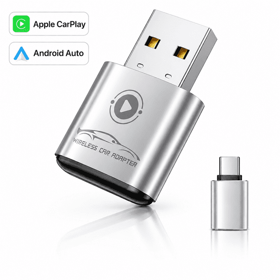 Wireless Carplay Adapter, TERUNSOUl 2 in 1 Apple CarPlay and Android Auto Adapter Convert Wired to Wireless Dongle for Apple Android, Plug and Play Dongle for iOS 10+ & Android 10+,Silver