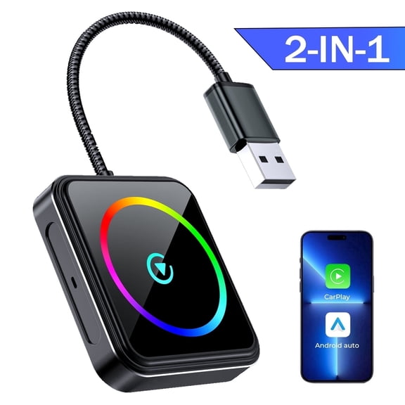 Artsic 2 in 1 Wireless Carplay Adapter for Apple Carplay & Android Auto, Plug and Play Convert Wired Carplay to Wireless for iOS 10, Android 11 and Above, Cars with Built-in Carplay, Black