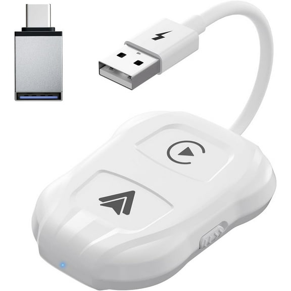 Wireless Carplay/Android Auto Adapter - 2024 Style Seamless OEM Wired Carplay/Android Auto Conversion, USB A/USB C Compatibility, Plug & Play Setup for Wireless Control, White