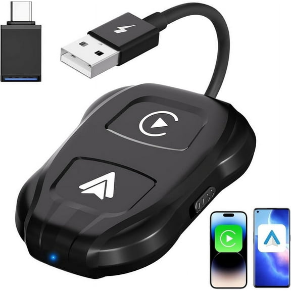 Wireless Carplay/Android Auto Adapter - 2024 Style Seamless OEM Wired Carplay/Android Auto Conversion, USB A/USB C Compatibility, Plug & Play Setup for Wireless Control, Black