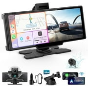 Wireless Carplay Screen for Car with 2.5K Dash Cam, 1080p Backup Camera, 9.26 Portable Car Stereo with Apple Carplay Android Auto, Mirror Link, Loop Recording, GPS Navigation, AUX/FM
