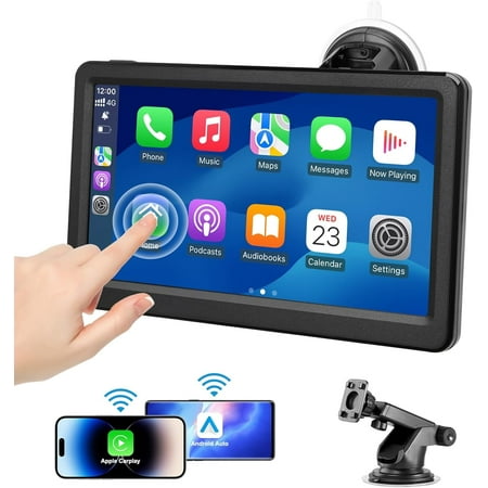 Wireless Carplay Screen for Car, 7" HD Touch Screen Portable Car Stereo for Carplay & Android Auto, Pantalla para Carros with Bluetooth, AUX, FM Transmitter, Voice Control