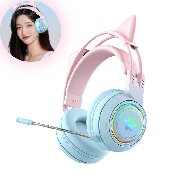 Wireless Cat Ear Gaming Headset for PC, Mobile and Laptop - Cute Design with Retractable Microphone, 7.1 Surround Sound, 20 Hours Working Time and Stereo Audio Headset for Games and Music1 PCS