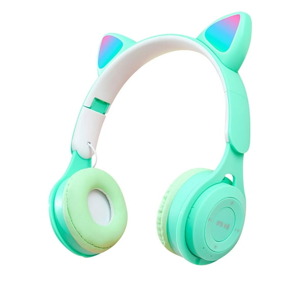 Wireless Cat Ear Headphones,Bluetooth Headphones Over Ear,Cat Ear Kids Bluetooth Headphones for Girls Teens,Cute Ear Cat Ear LED Light Up Foldable Headphones Stereo Over Ear for Smartphone/Laptop/PC