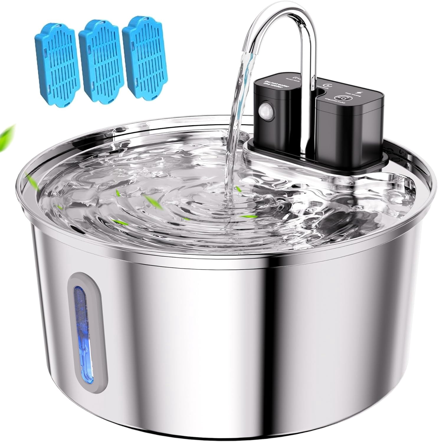 Wireless Cat Water Fountain - 108oz/3.2L Automatic Cat Water Fountain Cordless, Stainless Steel Battery Operated Pet Fountain Rechargeable Water Dispenser for Cats, Dogs, Multiple Pets