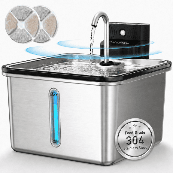 Wireless Cat Water Fountain, 118oz/3.5L, Stainless Steel Cat Fountain, Cordless Pet Water Dispenser for Indoor Cats, 2 Replacement Filters