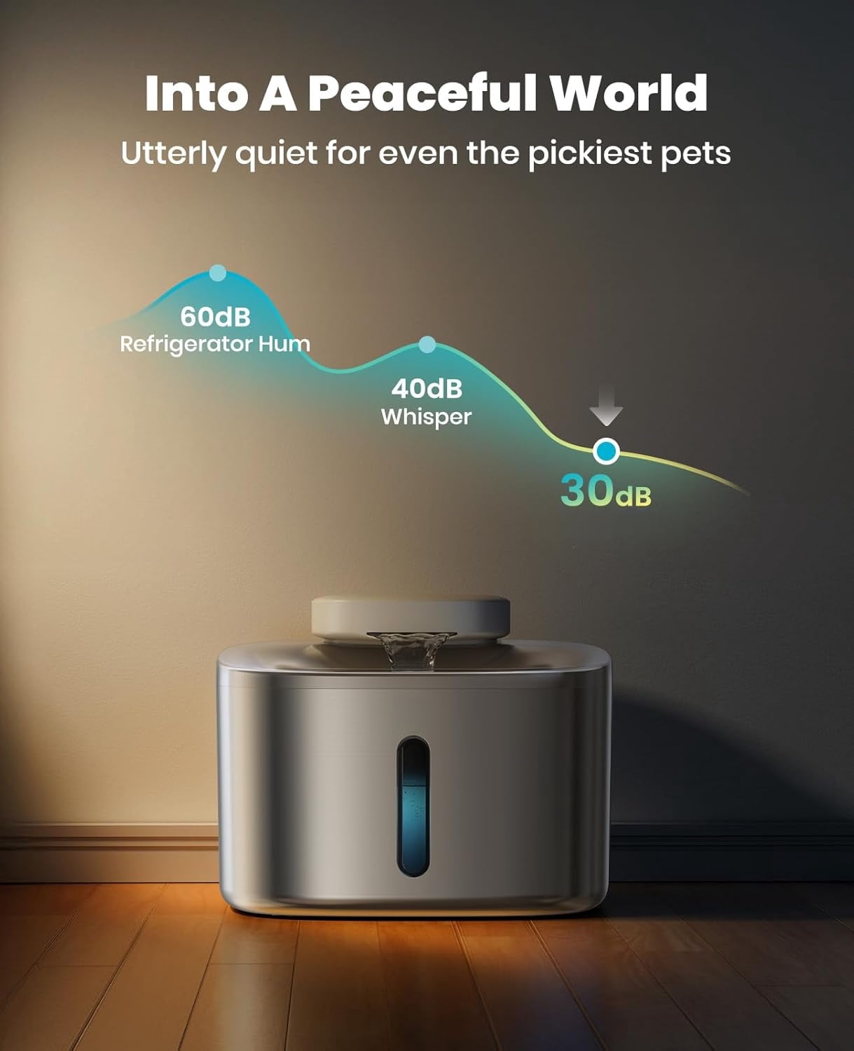Wireless Cat Water Fountain, 3.5L/118oz Battery Operated Pet Drinking Fountain Stainless Steel, Running Water Dispenser Fountains for Cats, Cordless&Rechargeable with Motion Sensor(Hale 3.5L)