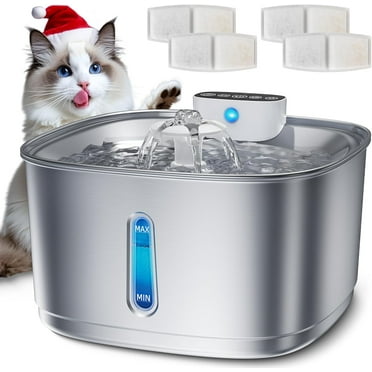 Wireless Cat Water Fountain Battery Operated, 108oz/3.2L Stainless Steel Automatic Pet Water Fountain for Cats & Dogs with Motion Sensor, Ultra Quiet Cordless Cat Drinking Fountain with 4 Filters