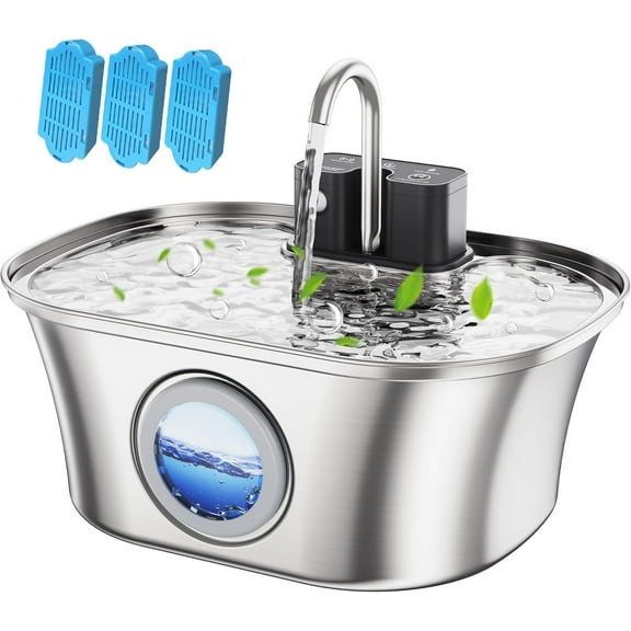 AGEETXT Cat Water Fountain 3.2L/108oz Wireless Stainless Steel Cat Fountain, Automatic Cordless Pet Water Fountain Indoor, Easy Clean BPA-Free for Cats, Dogs, Multiple Pets