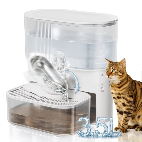 Wireless Cat Water Fountain No Filters, Wastewater Separation, Stainless Steel Bowl, 3.5L Pet Water Fountain for Cats & Dogs Dispenser, White