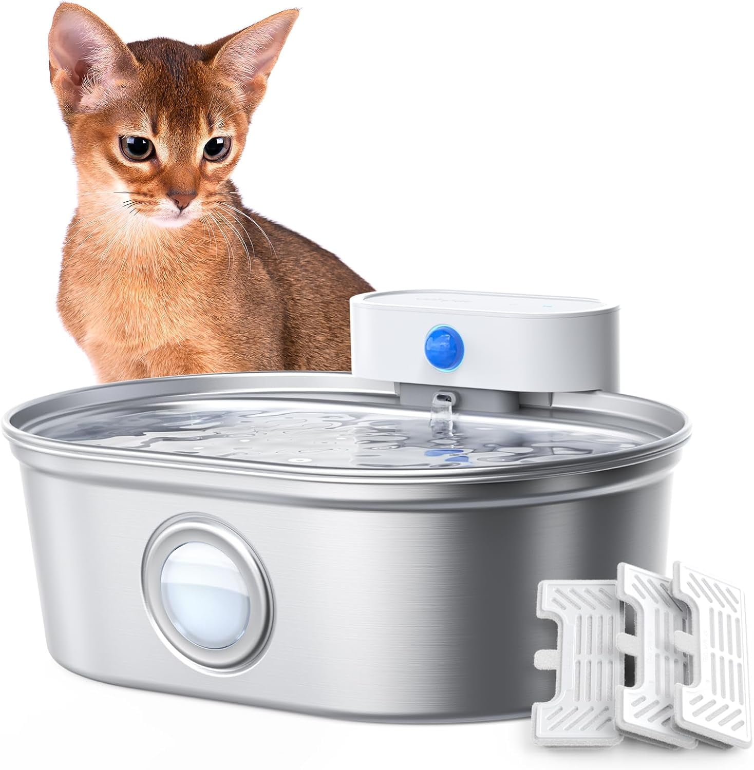 Wireless Cat Water Fountain Pro, Cat Fountain Stainless Steel, External Pump Battery Operated