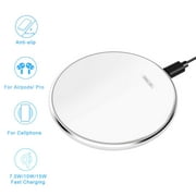 Wireless Charger 15W Max Fast, Qi-Certified Metal Glass Fast Wireless Charging Pad for iPhone 12/12 Pro/12 Pro Max/11/11 Pro Max/XS Max/XR/X/8, Galaxy S20/S10/S9/S8,No AC Adapter, White