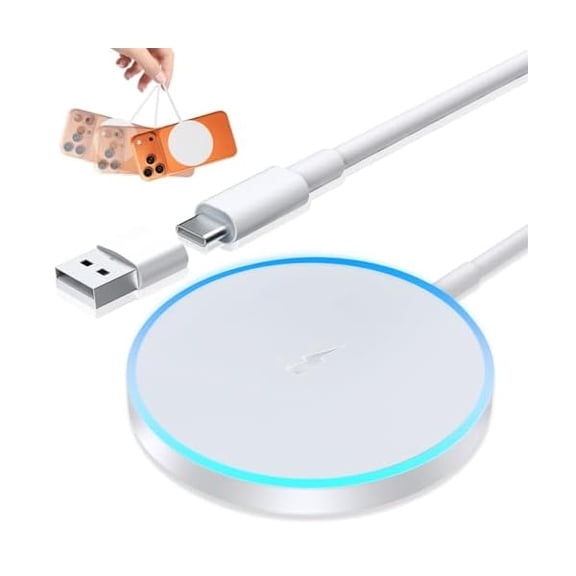 Wireless Charger 15W Max Magnetic Fast Charging Pad Mat for iPhone 17 16 15 14 13 12 11 Pro Max/Mini/Plus/XR/X/8, Samsung Galaxy S23/S22/S21/S20/S10/Buds, Case Friendly, Black