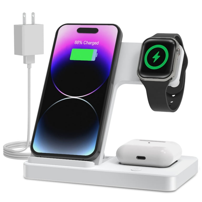 Wireless Charger, 15W QC 3.0 Magnetic Fast Charging Stand for iPhone 15 14  13 12 11 Pro Max/Plus/XS/XR/X/8, for Apple Watch 9/8/7/6/5/4/3/2/SE, for