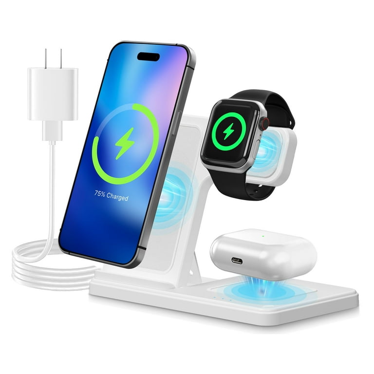 Wireless Charger 15W QC 3.0 Magnetic Fast Charging Stand for iPhone 15 14 13 12 11 Pro Max Plus XS XR X 8 for Apple Watch 9 8 7 6 5 4 3 2 se for