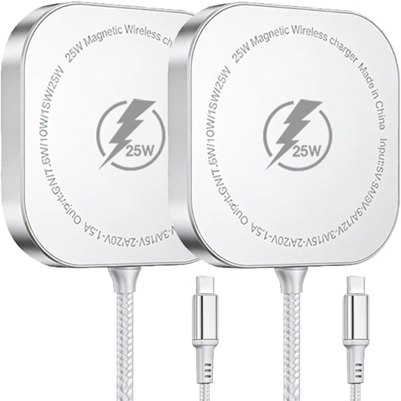 Wireless Charger,25W Charging Pad Compatible with iPhone 17 16 15 14 13 12 Series, Fast Magnet Charger Stand Compatible with AirPods,Slim Portable Design White(2 Pack)