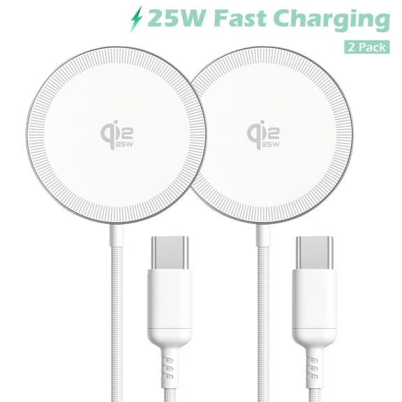 Wireless Charger, 25W Magnetic Charging Pad for iPhone 17 16 15 13 14 12 Series, Phone Charger for AirPods 4 3 2, Ideal for Travel Home Office, White(2 Pack)
