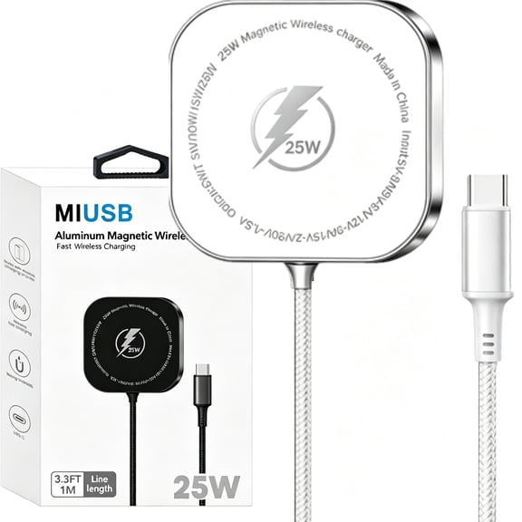 Wireless Charger,25W Fast Charging Pad Compatible for iPhone 17 16 15 14 13 Pro Plus,Max & AirPods 4/3 Pro,White Magnetic Charger Ideal for Home, Office & Travel