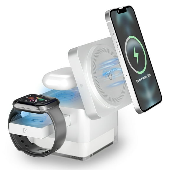Wireless-Charger 3 in 1 Apple-Charging-Station-Cube Nightlight Lamp 15W Magnetic Charger Stand Foldable Charging Dock for iPhone 16/15/14/13/12/AirPods/Apple Watch(No Adapter)